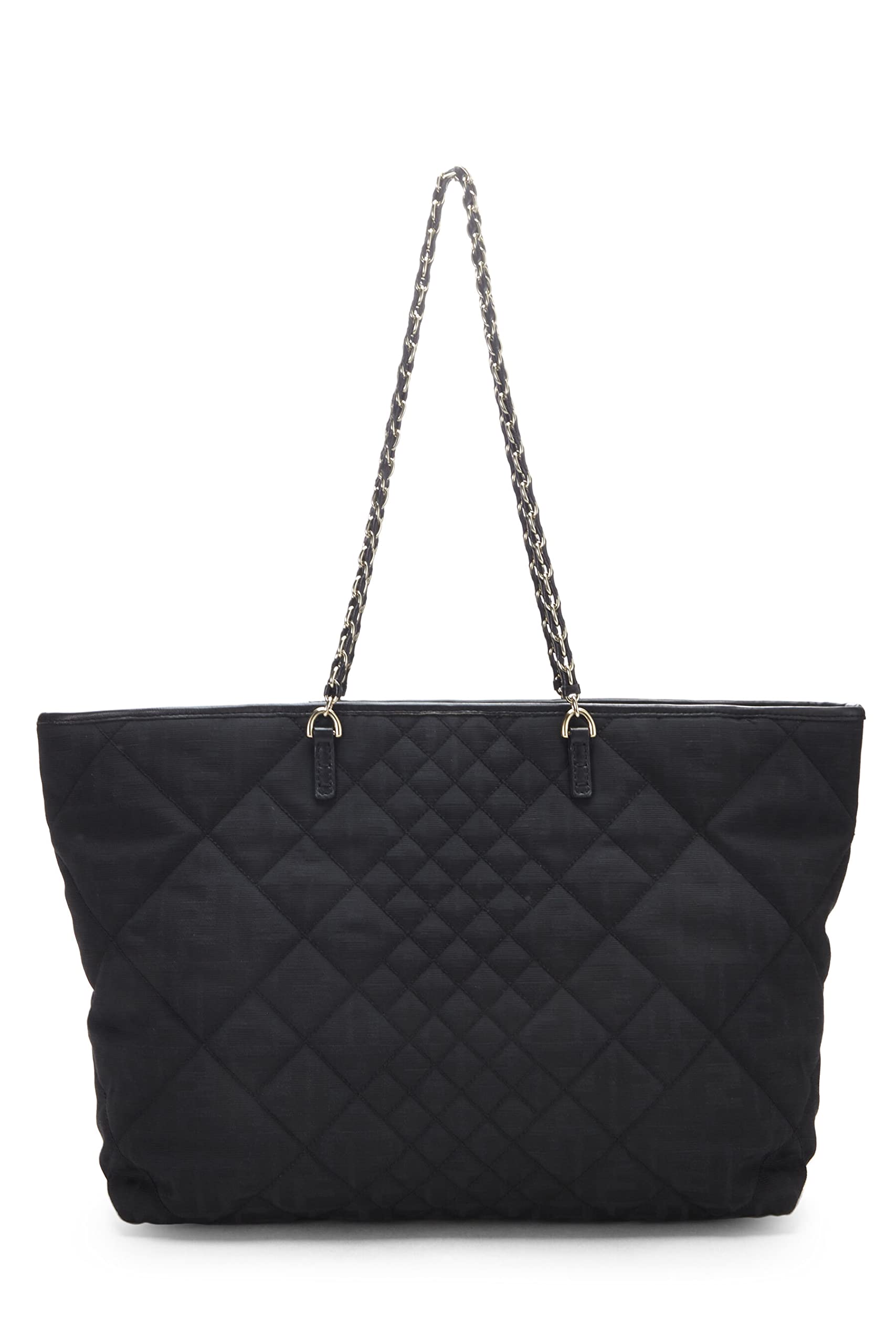 Fendi,  Black Quilted Canvas Chain Tote, Black