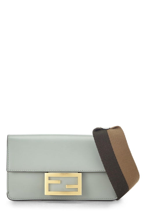 Fendi,  Blue Leather Flat Baguette Bag Mini, Blue