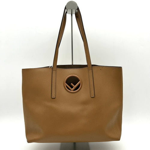 FENDI Vitello Vienna Enamel F is Fendi Shopping Tote Miele Scuro Taupe LA20977
