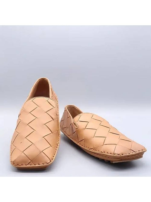 Bottega Veneta 578309 Camel Intrecciato Leather Square Toe Driving Men s Loafers Size 44
