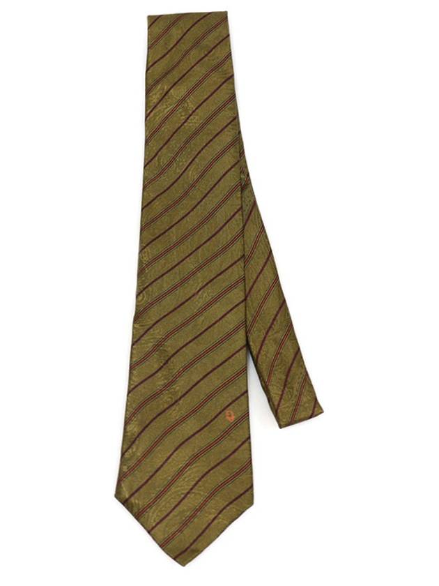 100 silk olive green striped pattern tie Dior