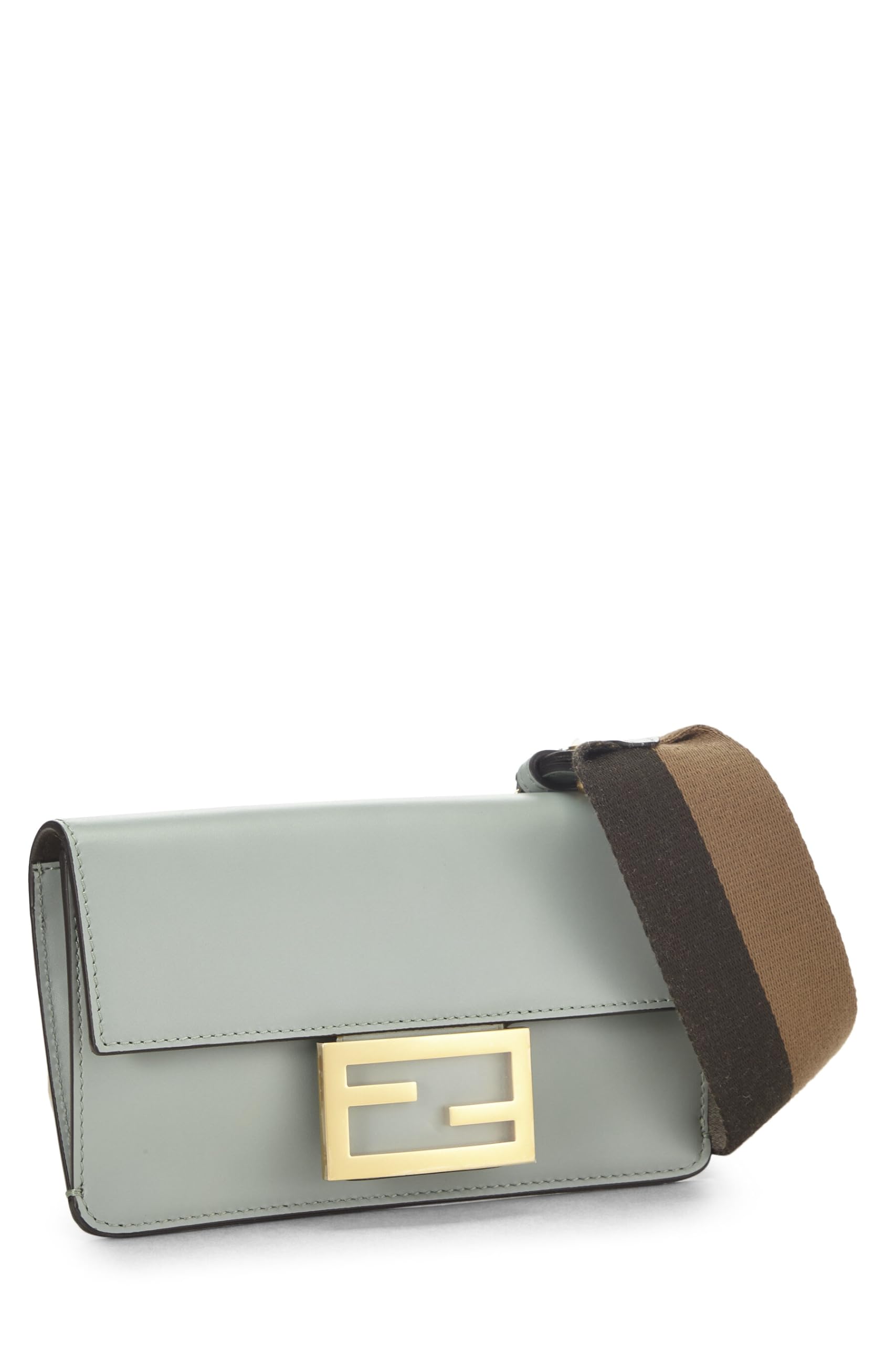 Fendi,  Blue Leather Flat Baguette Bag Mini, Blue