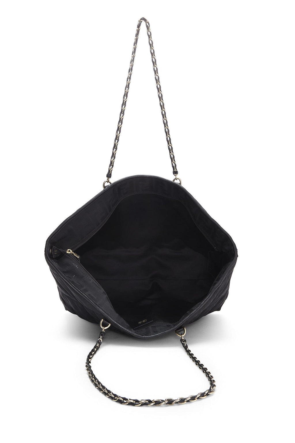 Fendi,  Black Quilted Canvas Chain Tote, Black