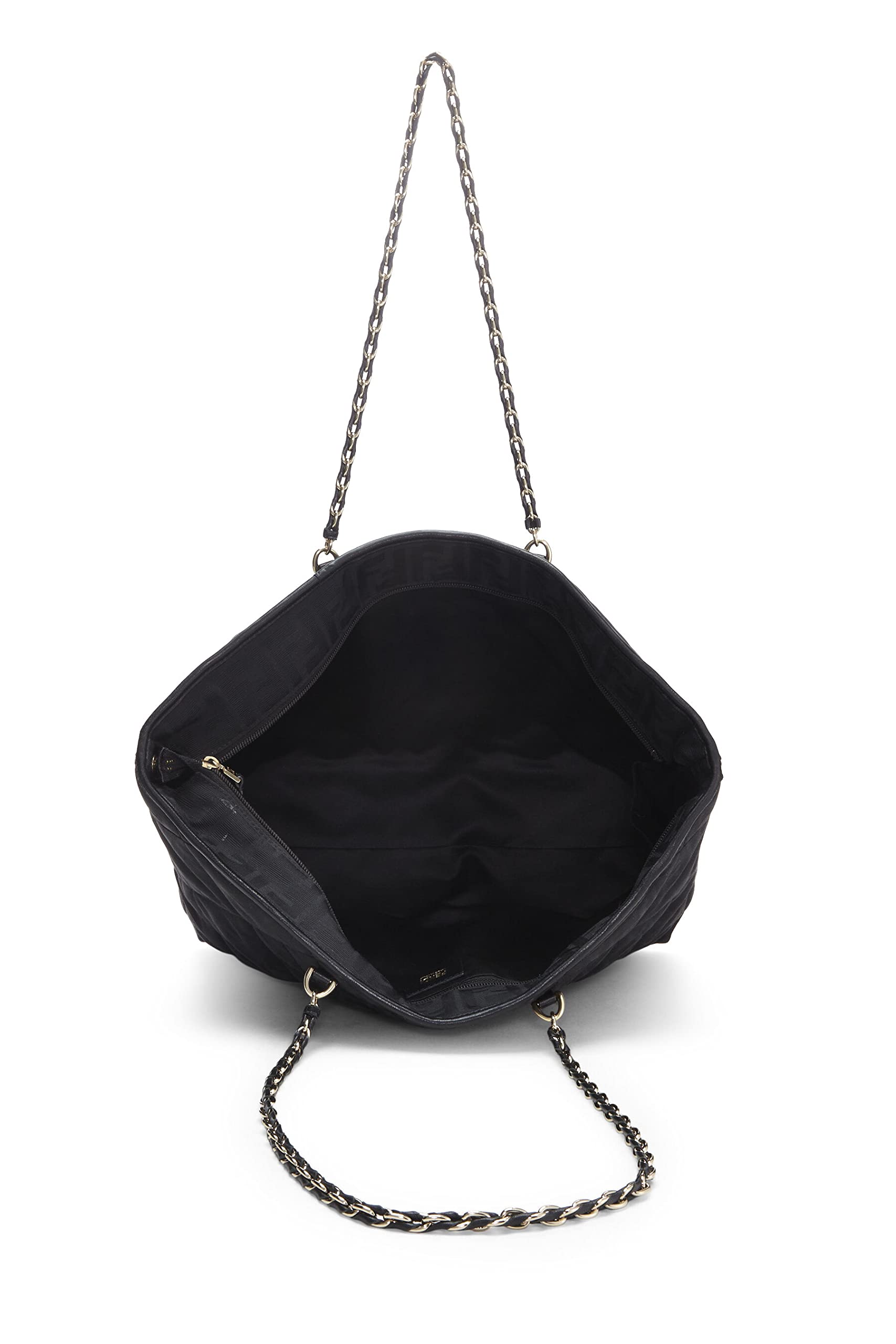 Fendi,  Black Quilted Canvas Chain Tote, Black