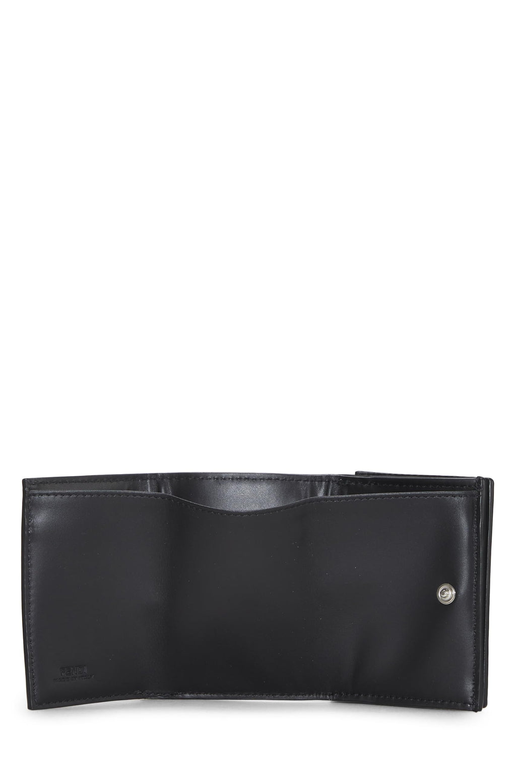 Fendi,  Black Zucchino Leather Trifold Wallet, Black