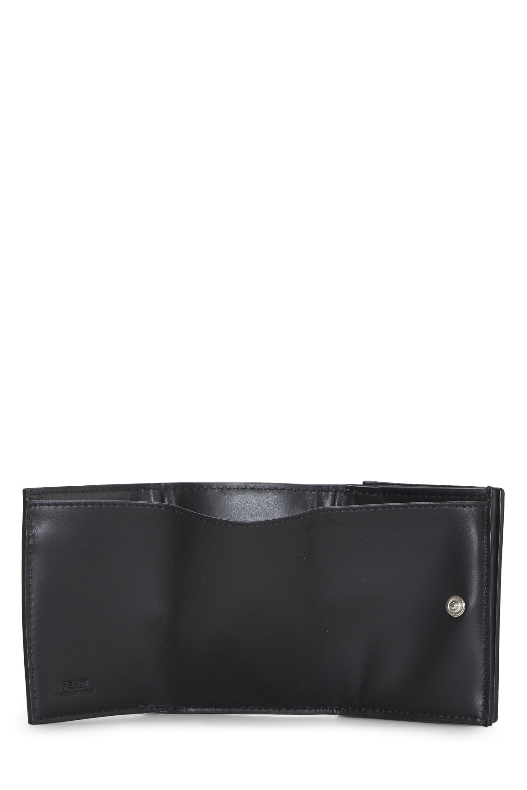 Fendi,  Black Zucchino Leather Trifold Wallet, Black