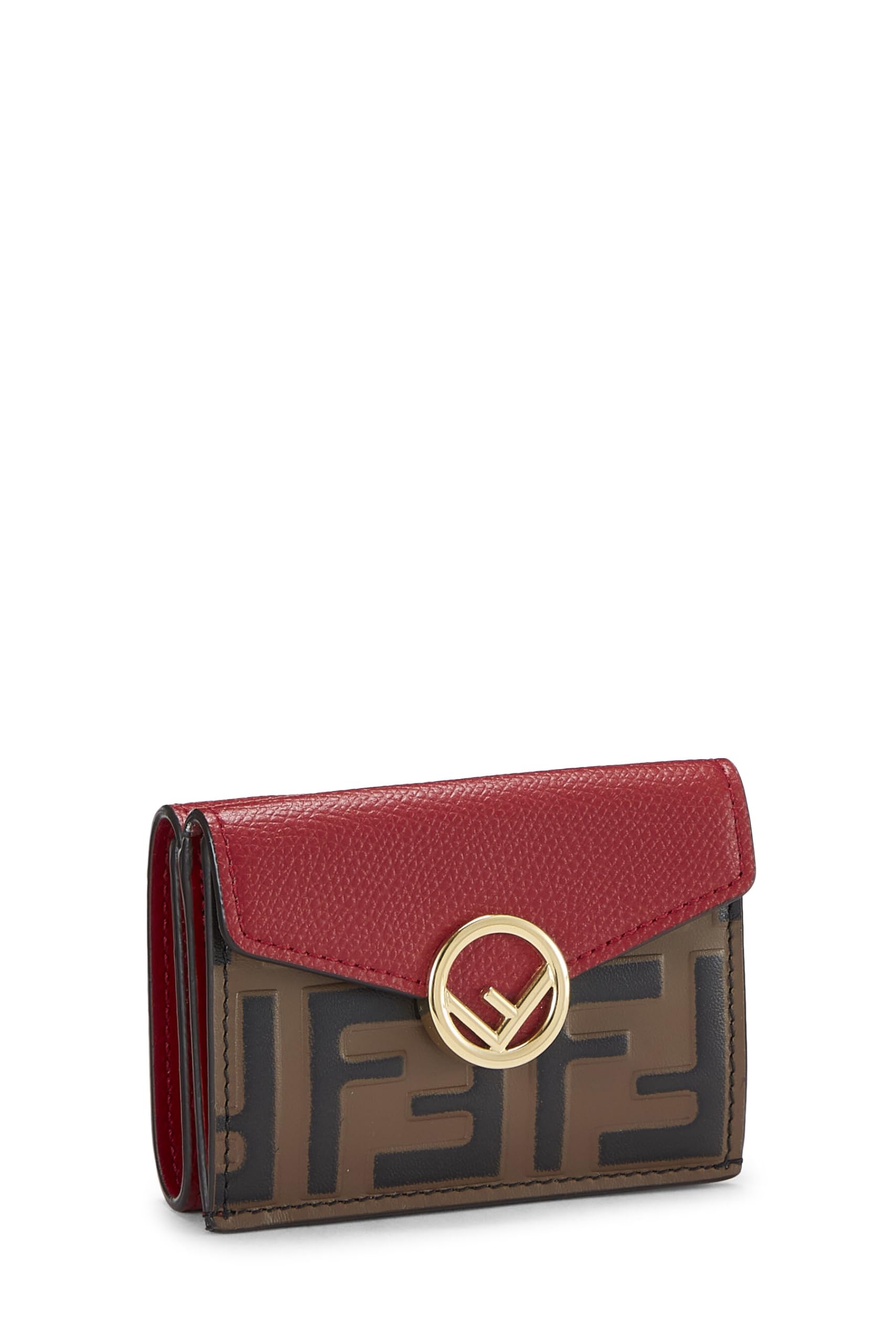 Fendi,  Red Leather 'FF' Compact Wallet, Red