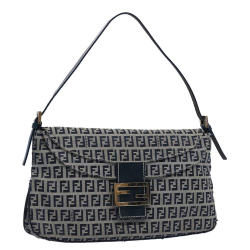 FENDI Zucchino Canvas Mamma Baguette Shoulder Bag Navy62112