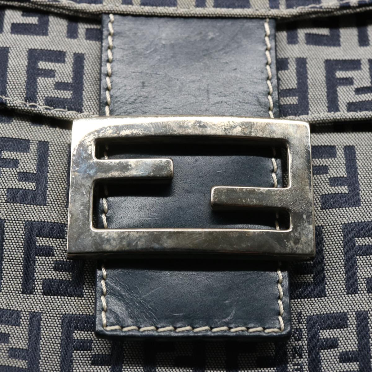 FENDI Zucchino Canvas Mamma Baguette Shoulder Bag Navy62112