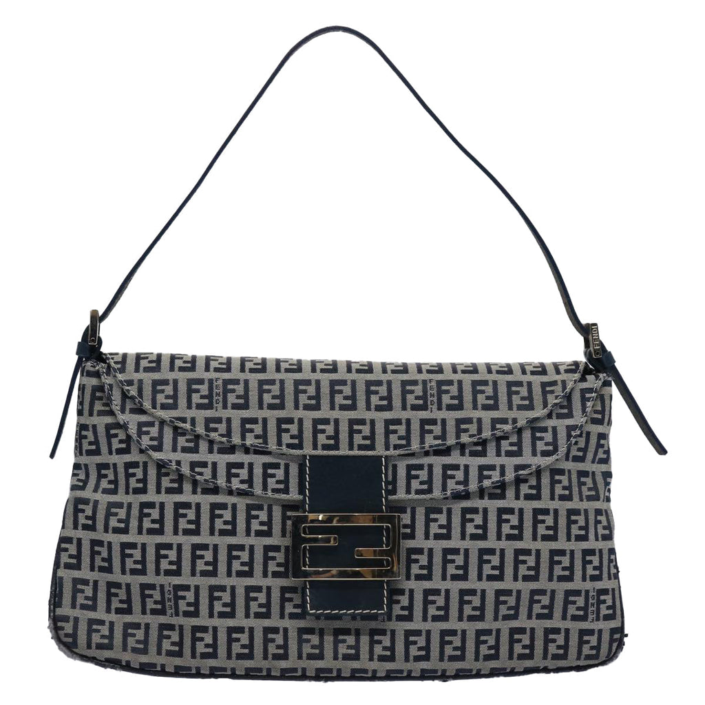 FENDI Zucchino Canvas Mamma Baguette Shoulder Bag Navy62112