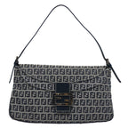 FENDI Zucchino Canvas Mamma Baguette Shoulder Bag Navy62112