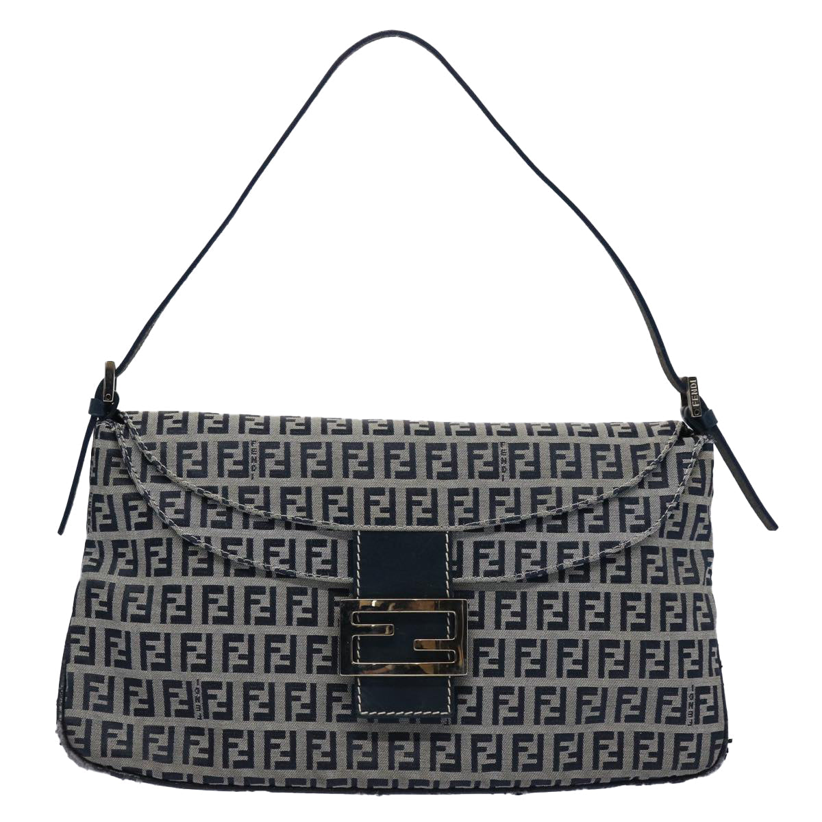 FENDI Zucchino Canvas Mamma Baguette Shoulder Bag Navy62112
