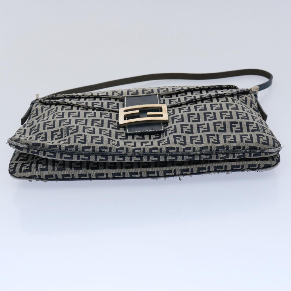FENDI Zucchino Canvas Mamma Baguette Shoulder Bag Navy62112