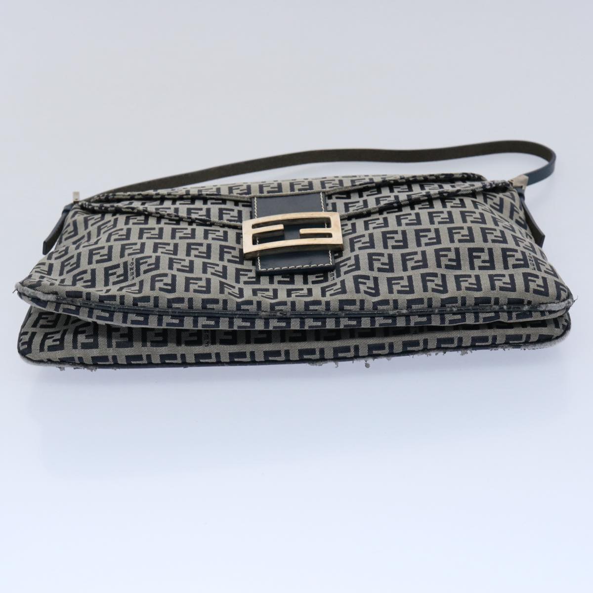 FENDI Zucchino Canvas Mamma Baguette Shoulder Bag Navy62112