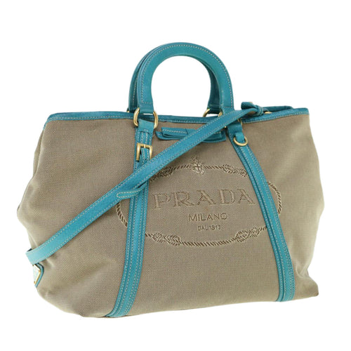 PRADA Hand Bag Canvas 2way Beige Blue  62240