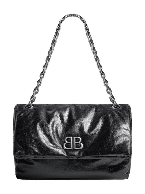 Balenciaga Monaco Medium Chain Leather Shoulder Bag Black