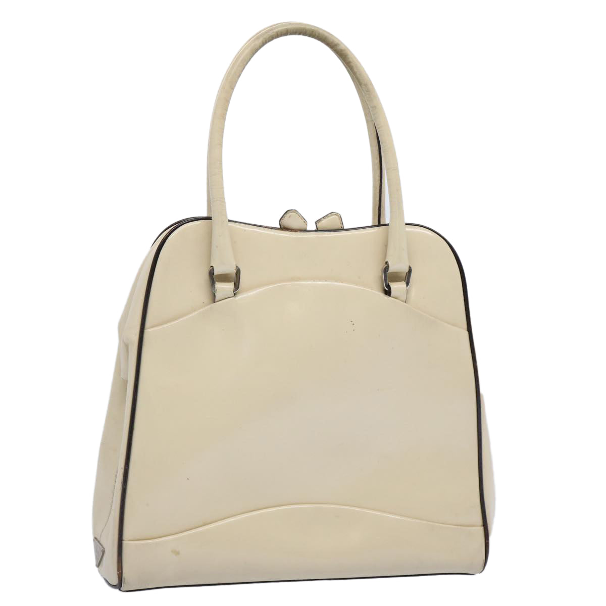 PRADA Hand Bag Patent leather Cream  62443