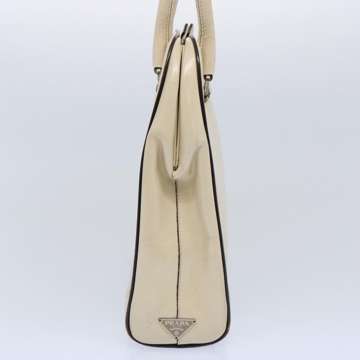 PRADA Hand Bag Patent leather Cream  62443