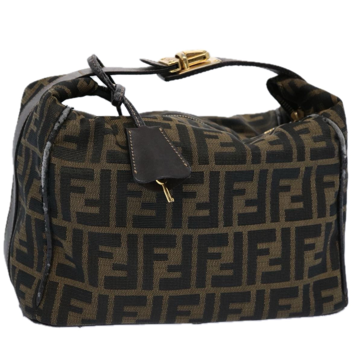 FENDI Zucca Canvas Vanity pouch Hand Bag Nylon Brown Black62446