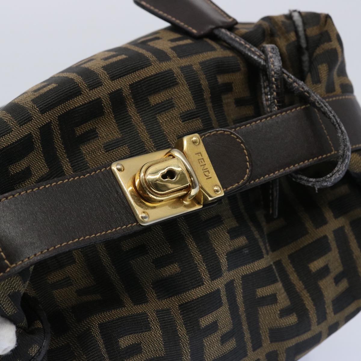 FENDI Zucca Canvas Vanity pouch Hand Bag Nylon Brown Black62446