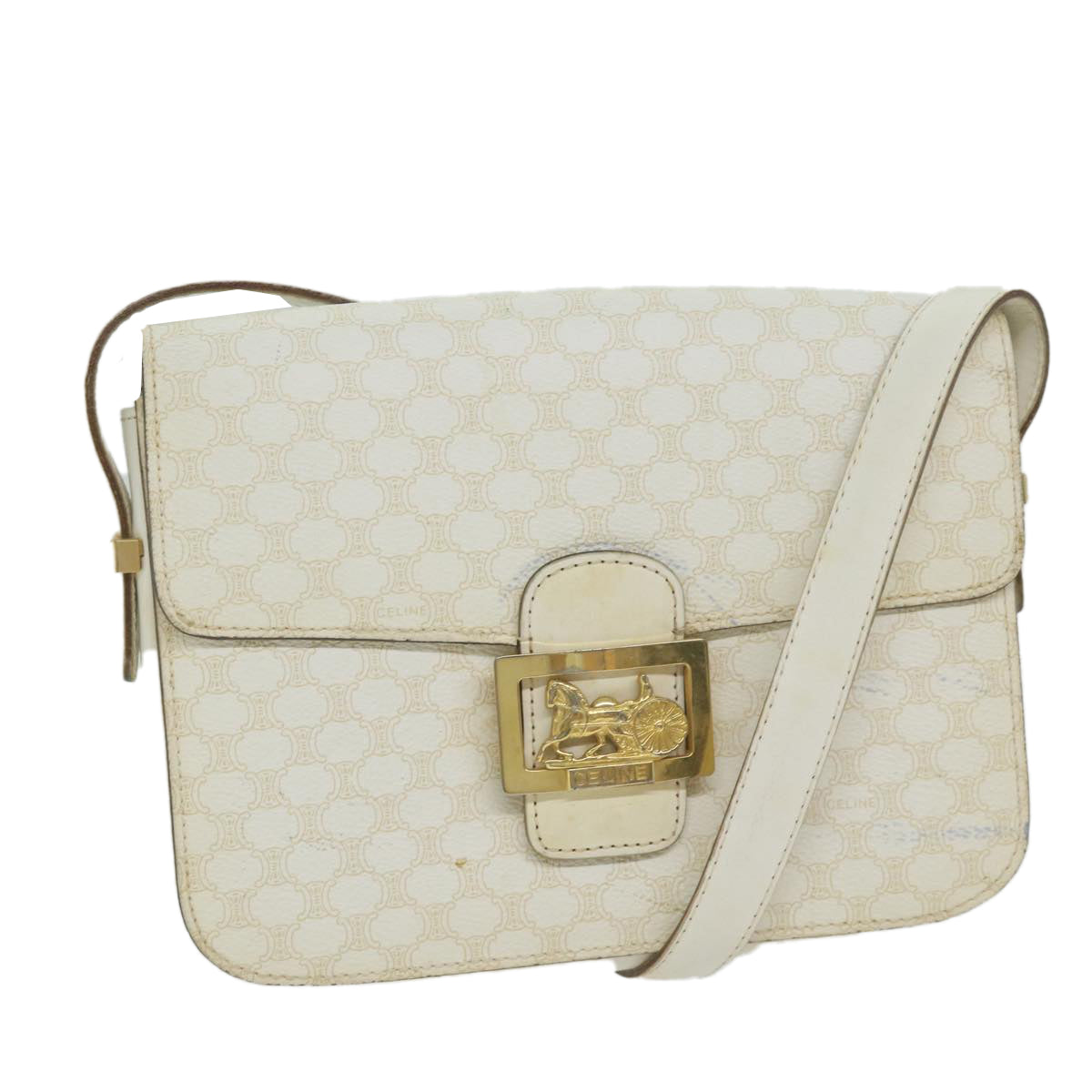 CELINE Macadam Canvas Shoulder Bag PVC Leather Whe  62462