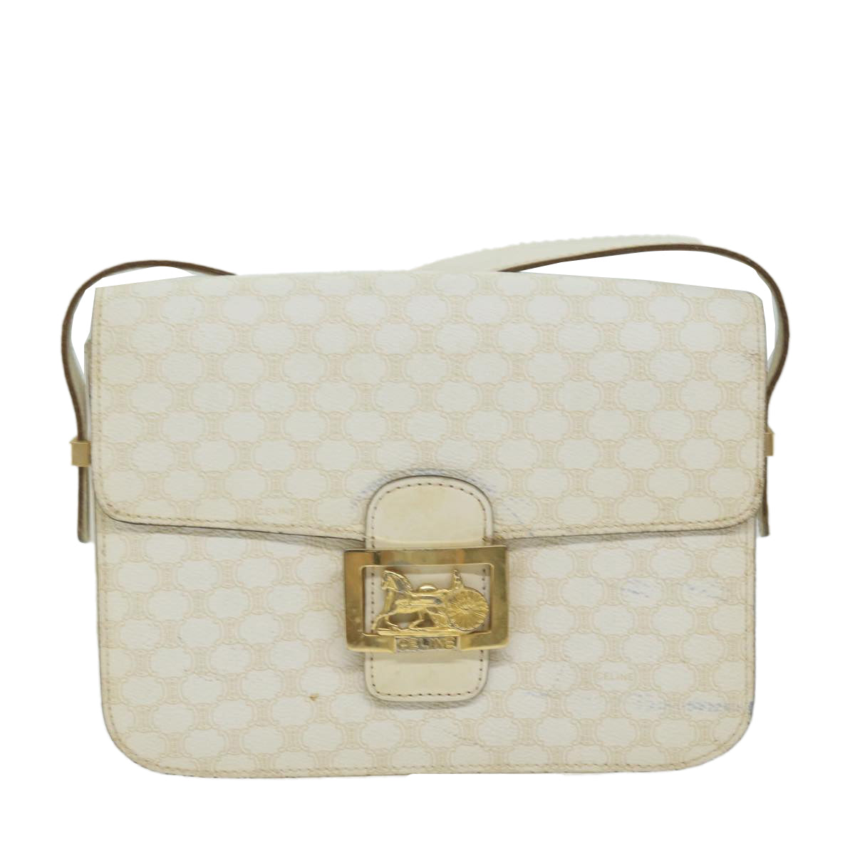 CELINE Macadam Canvas Shoulder Bag PVC Leather Whe  62462