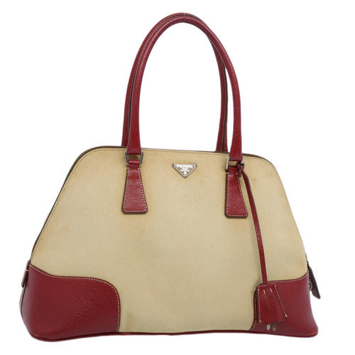 PRADA Hand Bag Canvas Beige  62507