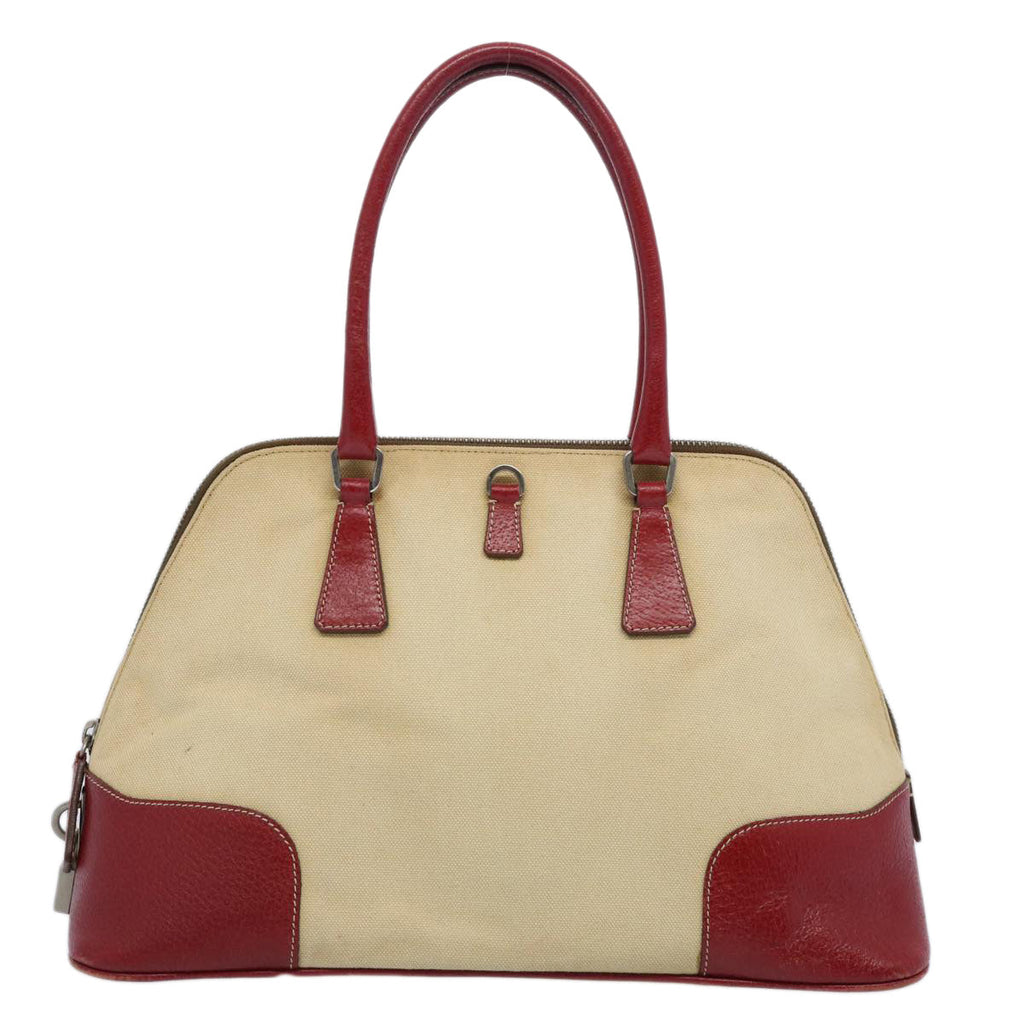 PRADA Hand Bag Canvas Beige  62507