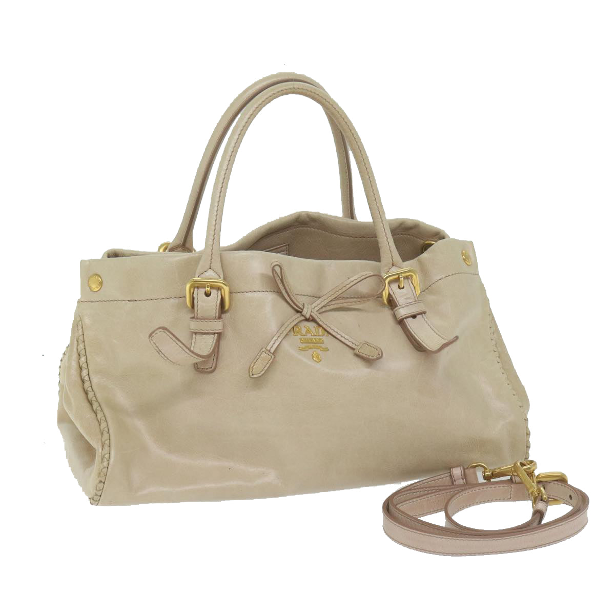 PRADA Hand Bag Leather 2way Beige  62596