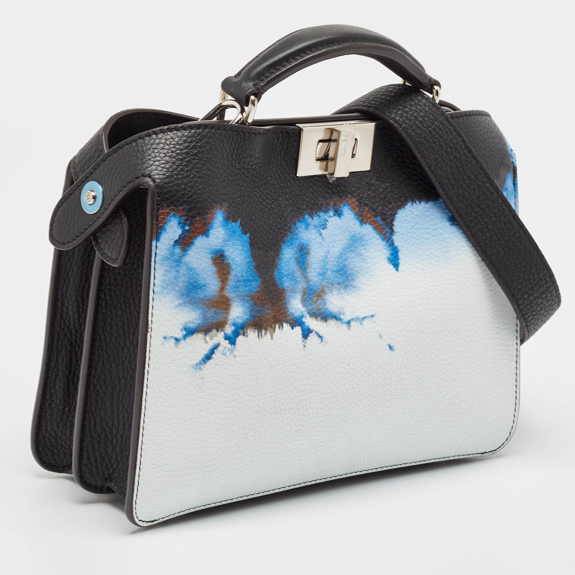 Fendi Black/blue Cloud Graphic Leather Small Peekaboo Iseeu Bag