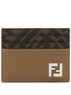 Fendi FF square leather card wallet beige