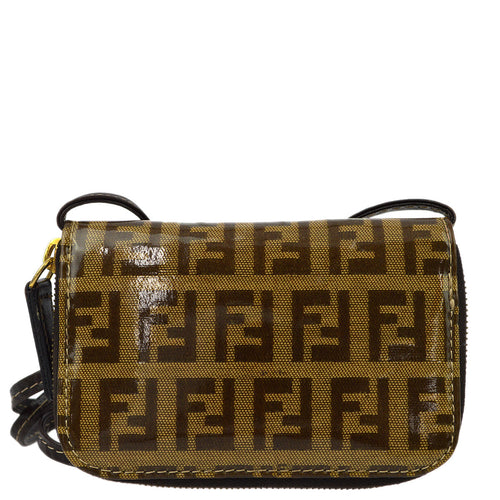 Fendi Brown Zucchino Shoulder Pochette Wallet
