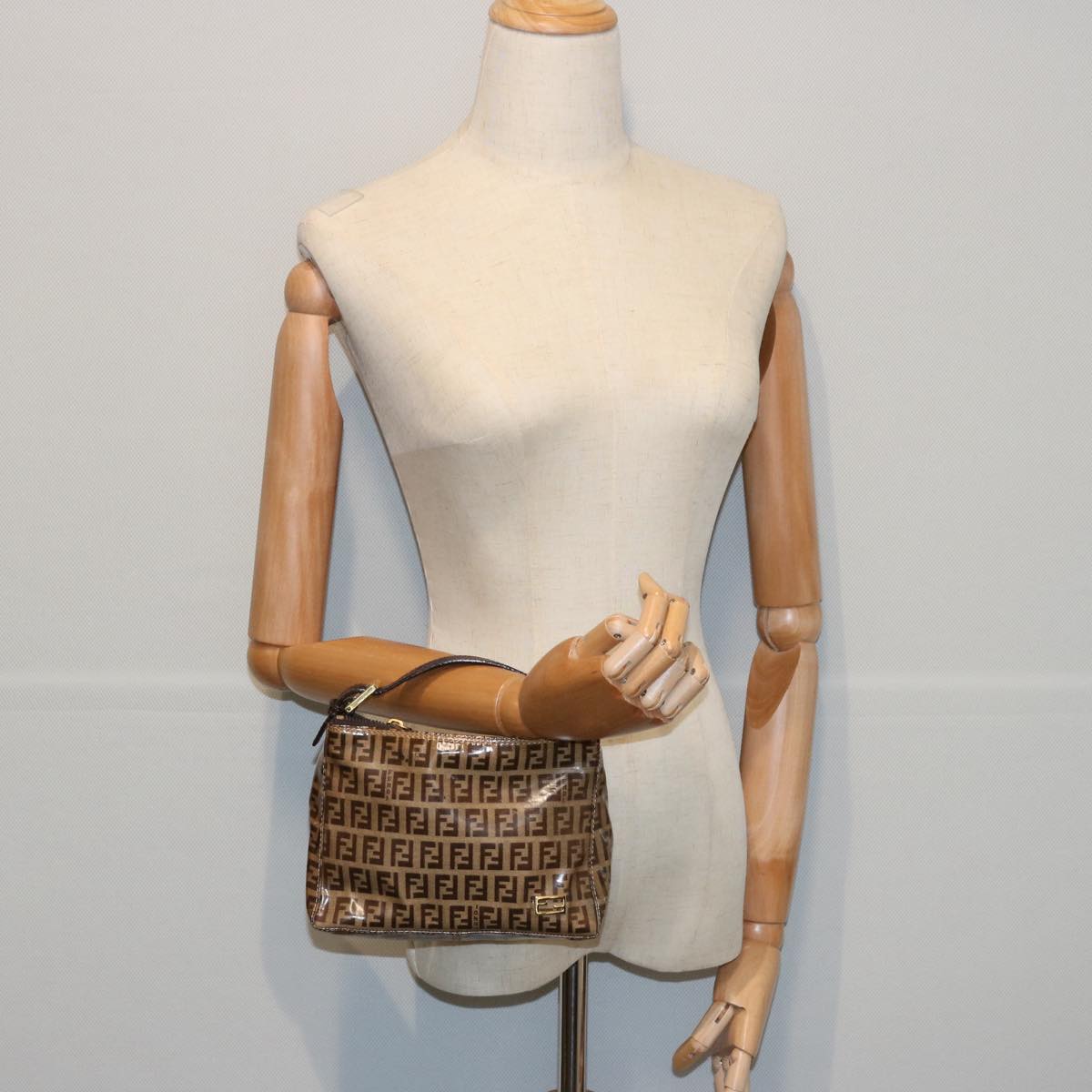 FENDI Zucchino Canvas Pouch Beige Brown62655