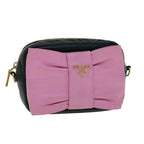 PRADA Ribbon Shoulder Bag Leather Pink Black  62657