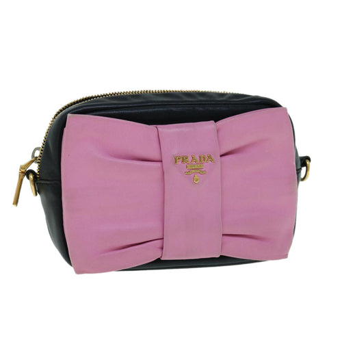 PRADA Ribbon Shoulder Bag Leather Pink Black  62657