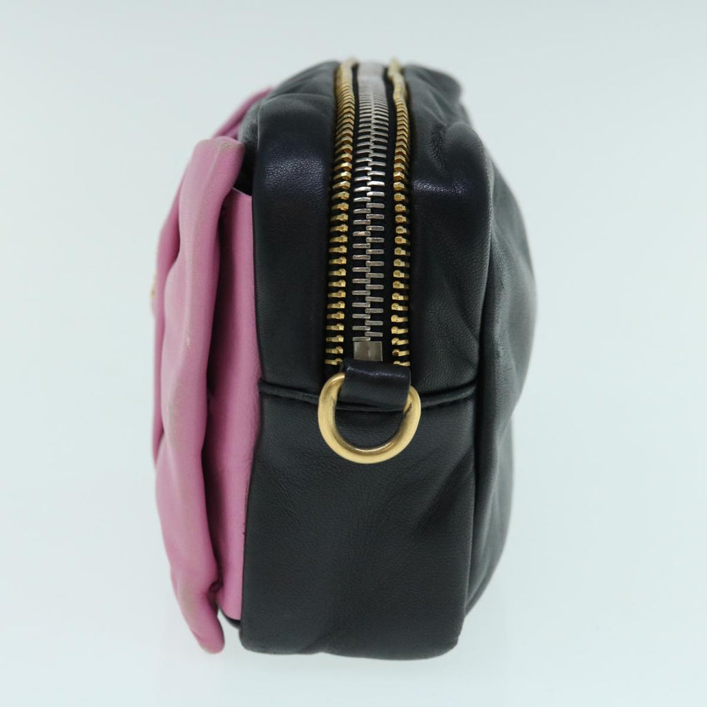 PRADA Ribbon Shoulder Bag Leather Pink Black  62657