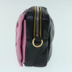 PRADA Ribbon Shoulder Bag Leather Pink Black  62657