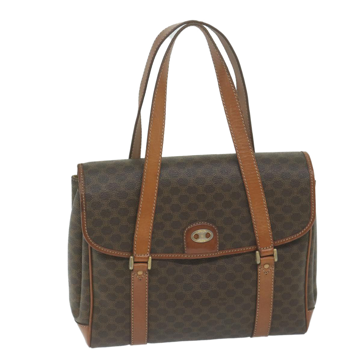 CELINE Macadam Canvas Hand Bag PVC Leather Brown  62676