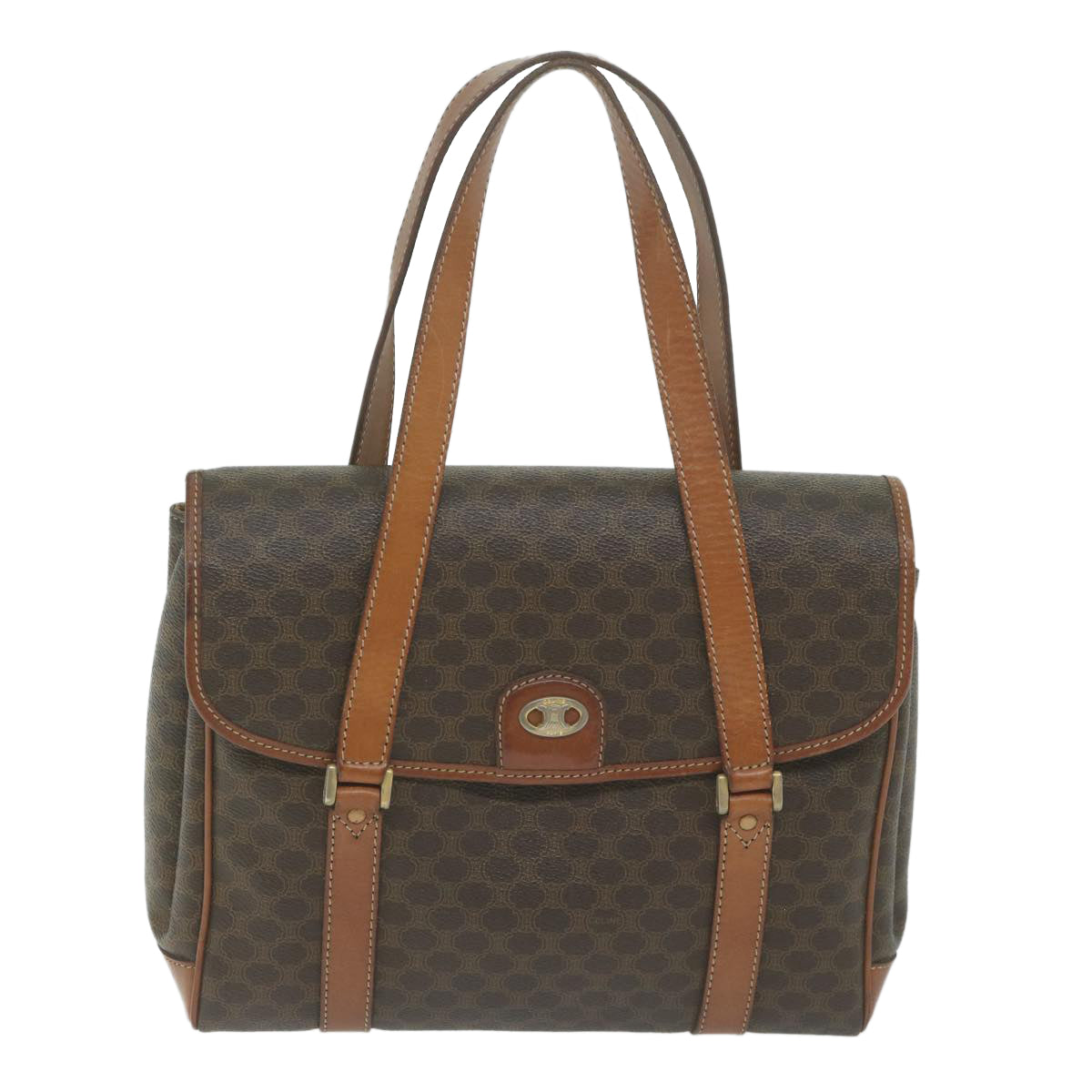 CELINE Macadam Canvas Hand Bag PVC Leather Brown  62676