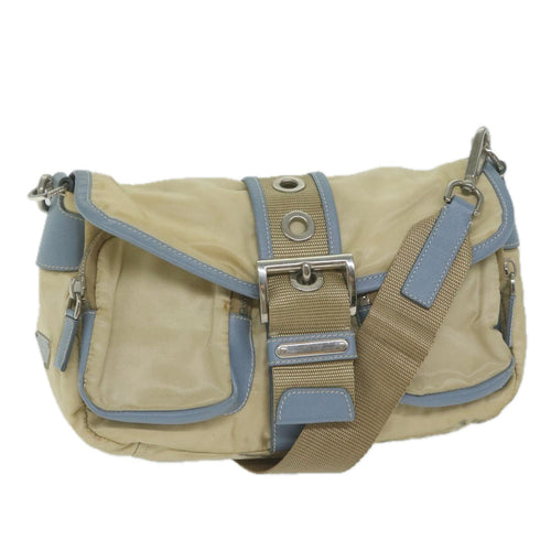 PRADA Shoulder Bag Nylon Beige Light Blue  62687