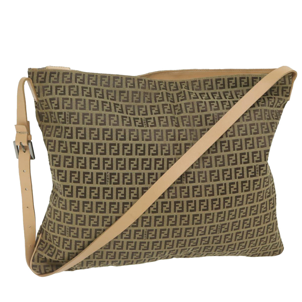 FENDI Zucchino Canvas Shoulder Bag Beige62857