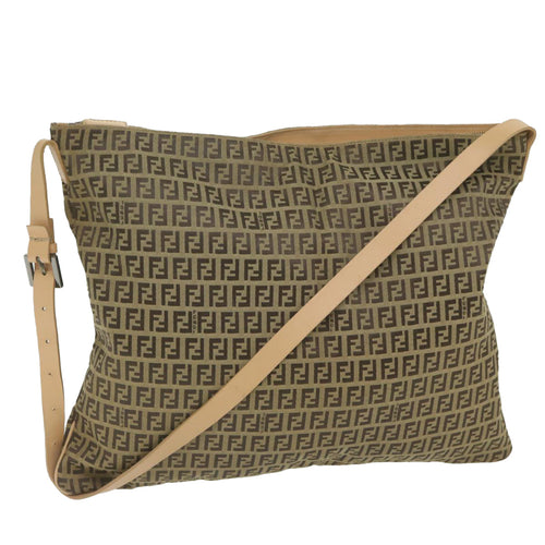 FENDI Zucchino Canvas Shoulder Bag Beige62857