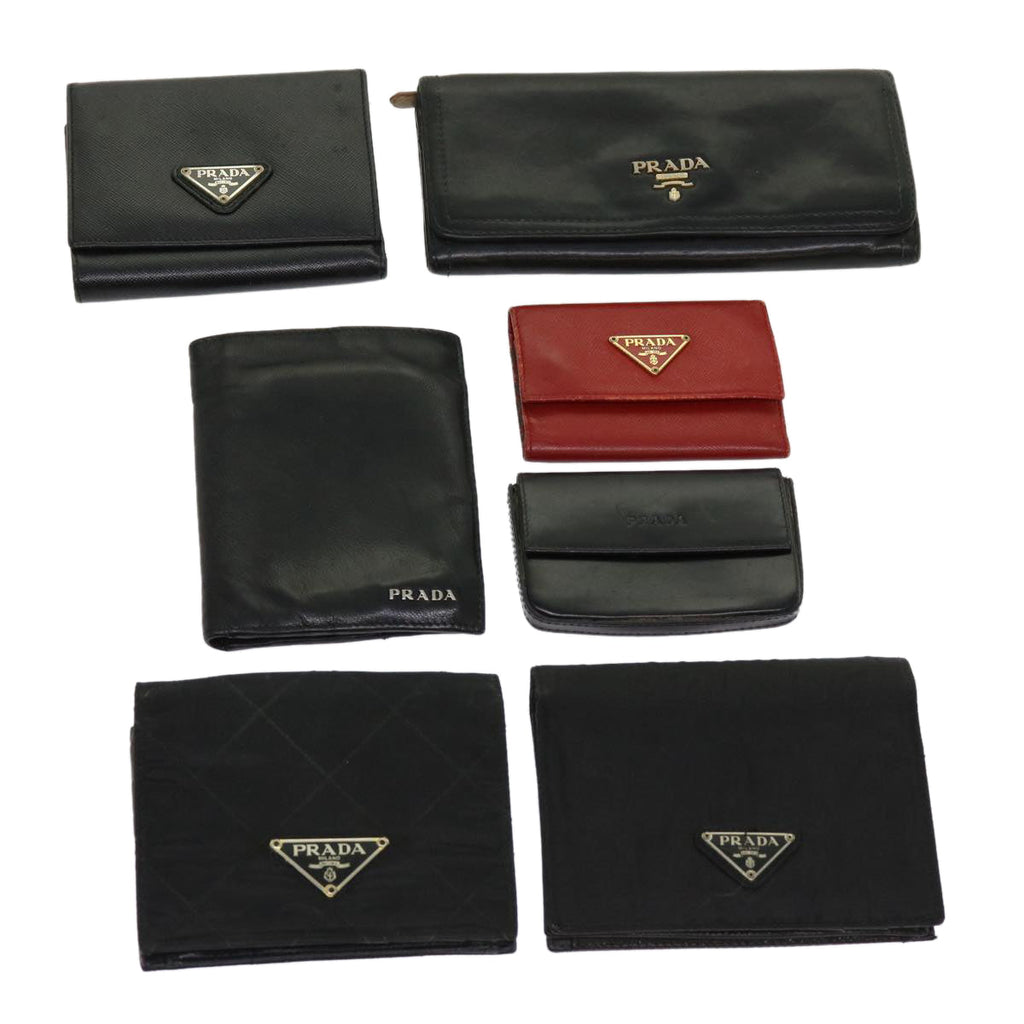 PRADA Wallet Nylon Leather 7Set Black Red  62869