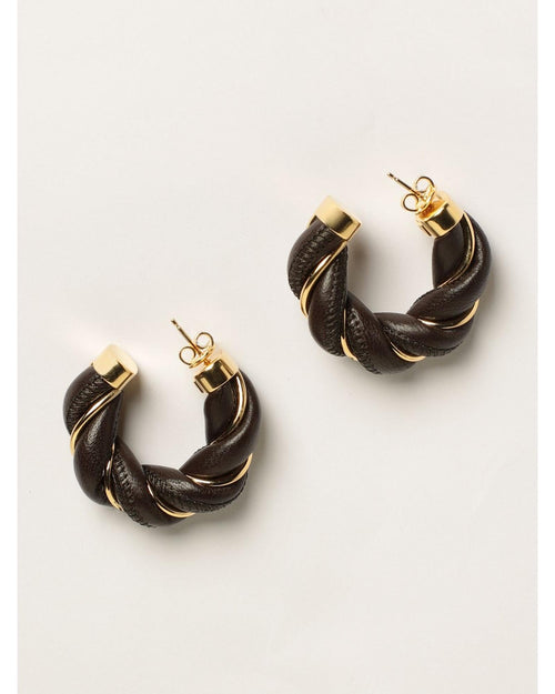 Bottega Veneta Leather Hoop Earrings Twisted Design Women Dark Jewelry