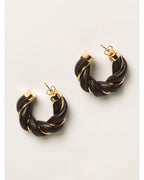 Bottega Veneta Leather Hoop Earrings Twisted Design Women Dark Jewelry