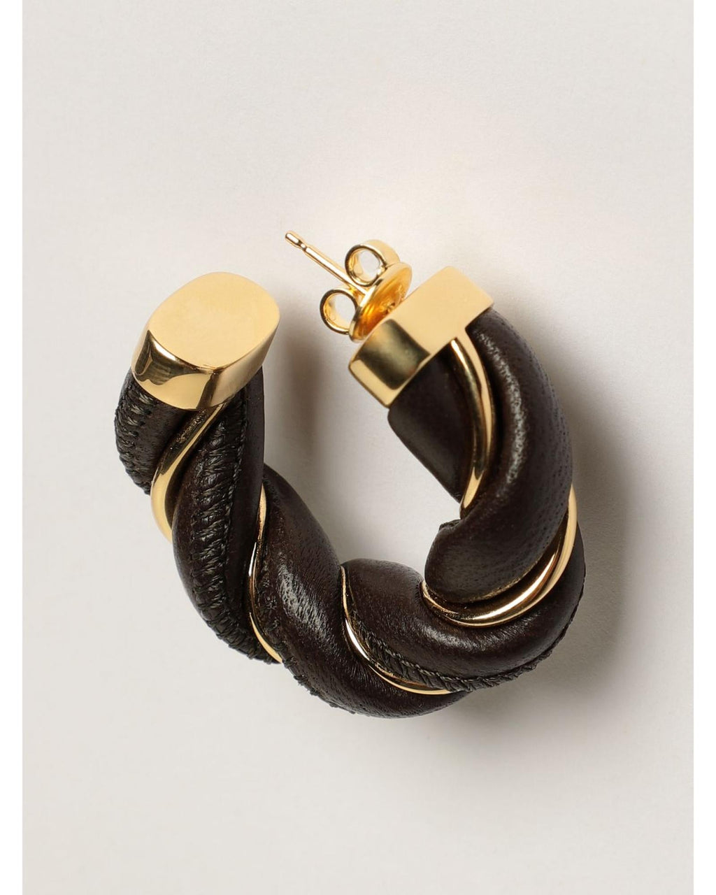 Bottega Veneta Leather Hoop Earrings Twisted Design Women Dark Jewelry