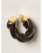 Bottega Veneta Leather Hoop Earrings Twisted Design Women Dark Jewelry