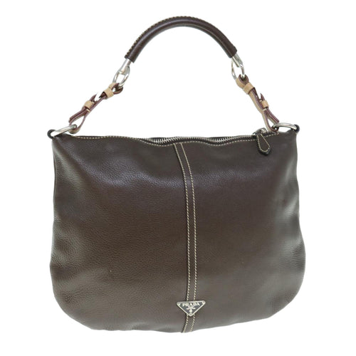 PRADA Shoulder Bag Leather Dark Brown  62933