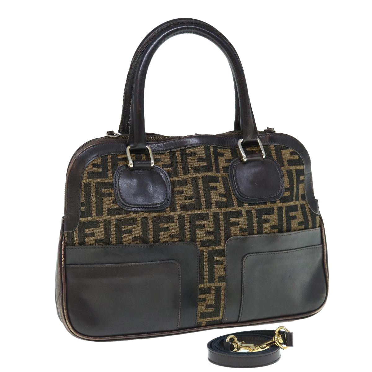 FENDI Zucca Canvas Hand Bag 2way Black Brown62975