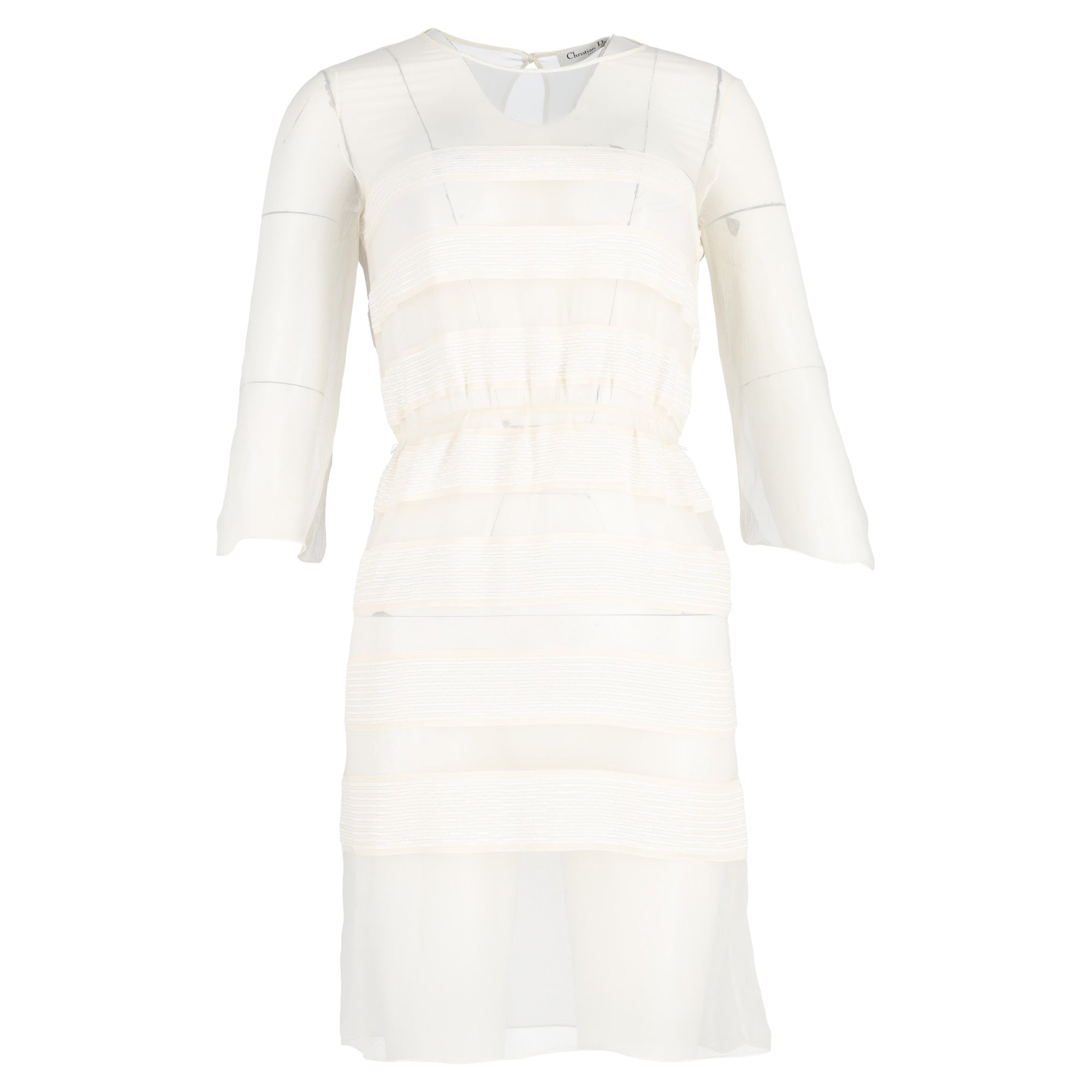 Dior Chiffon Sequin Cocktail Mini Dress in White Silk